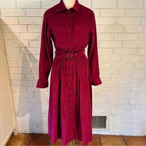 Vintage 90s Bedford Fair 100% Cotton Red Corduroy Shirtdress Women’s 8